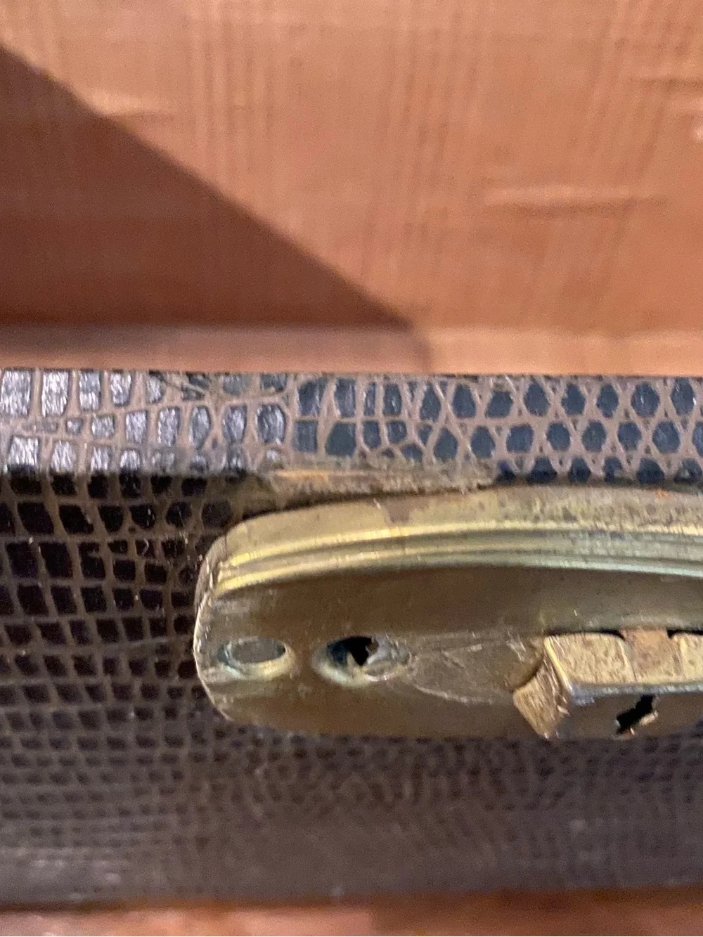 VTG or antique Faux Croc Train Case with Mirror. Lauren style decor